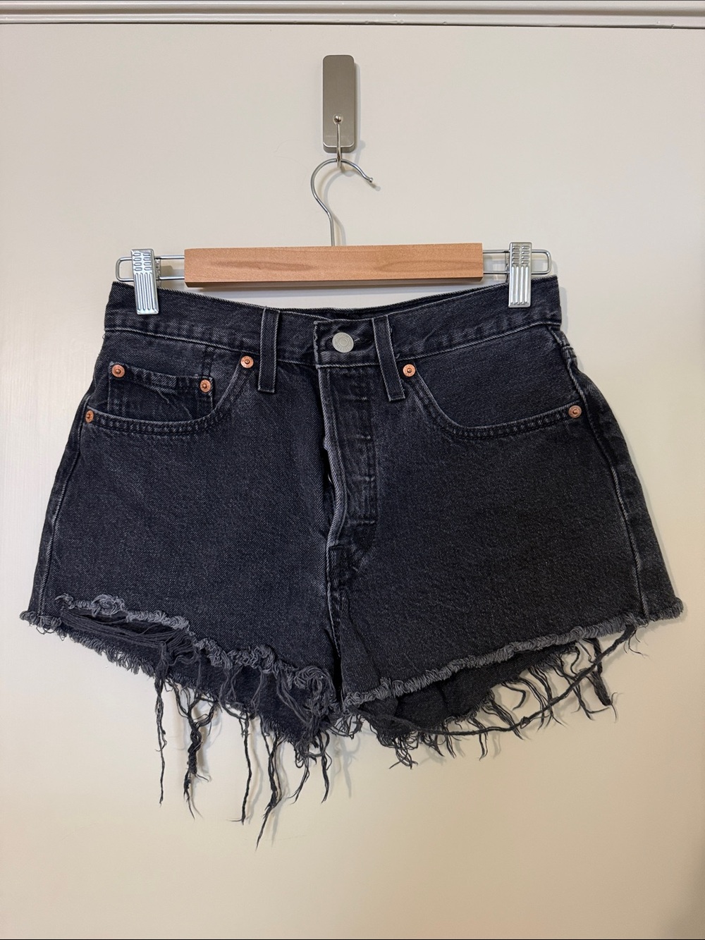 Levi's Black Frayed High-Rise Denim Shorts